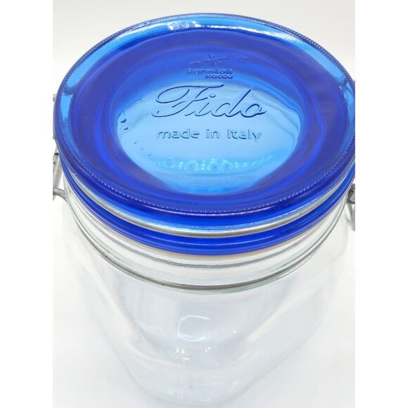 Bormioli Rocco Fido Italy Clear Glass Airtight Storage Jar Cobalt Blue Lid 3/4L - Picture 6 of 9